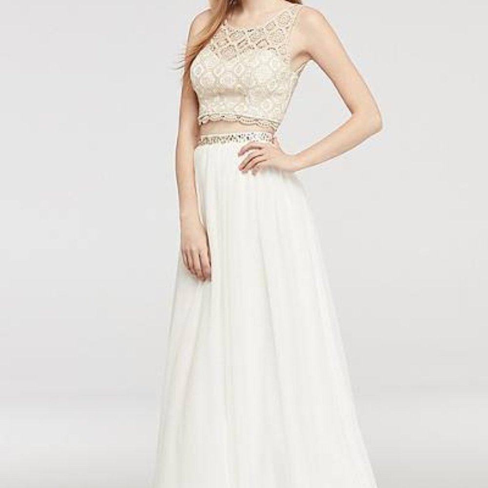 Two Piece Lace Prom Dress with Illusion Neck